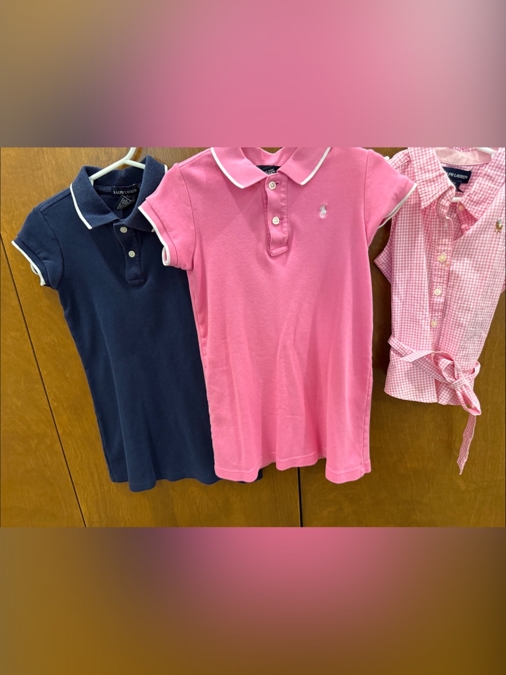 Ralph Lauren Kids Polo Trio in Navy, Bright Pink & Light Pink Gingham